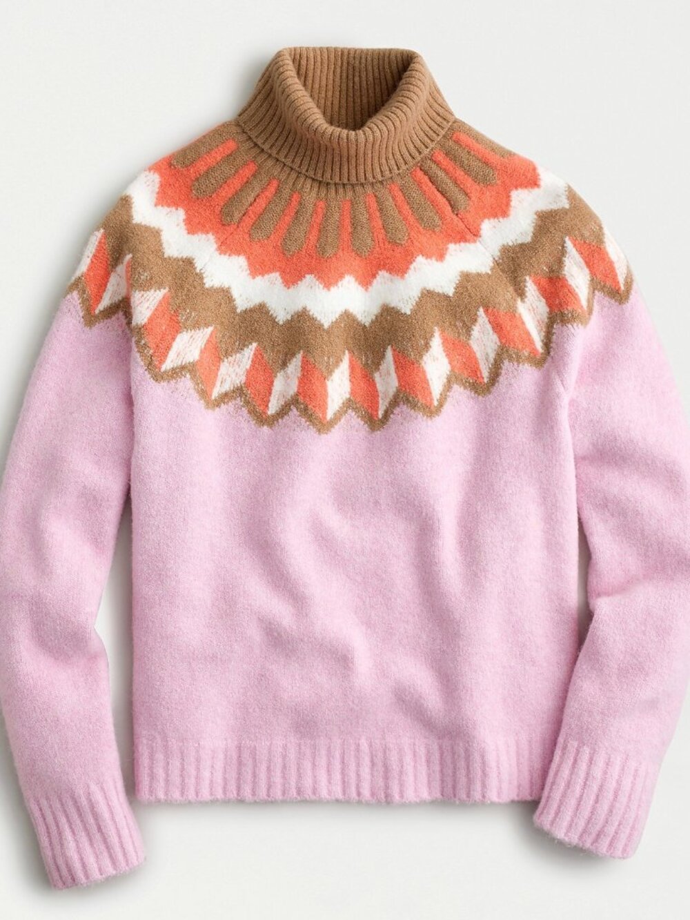 J. Crew Fair Isle Turtleneck Sweater Supersoft Wool Alpaca Pink Orange NWT XS